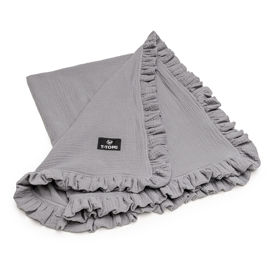 E-shop T-TOMI Mušelínová deka s volánkem grey 80 x 100 cm