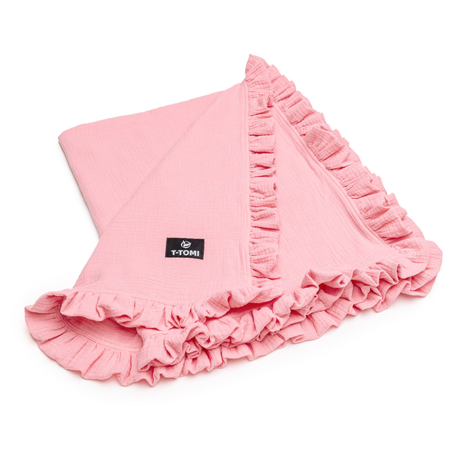E-shop T-TOMI Mušelínová deka s volánkem pink 80 x 100 cm