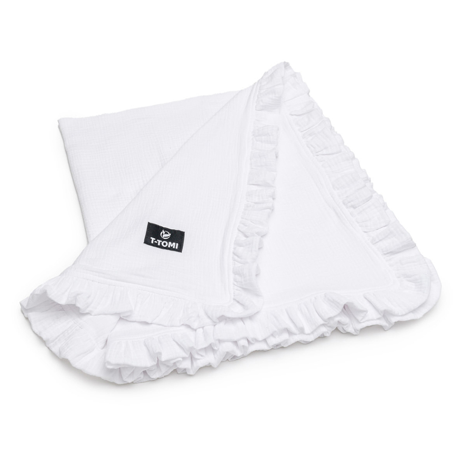 E-shop T-TOMI Mušelínová deka s volánkem white 80 x 100 cm