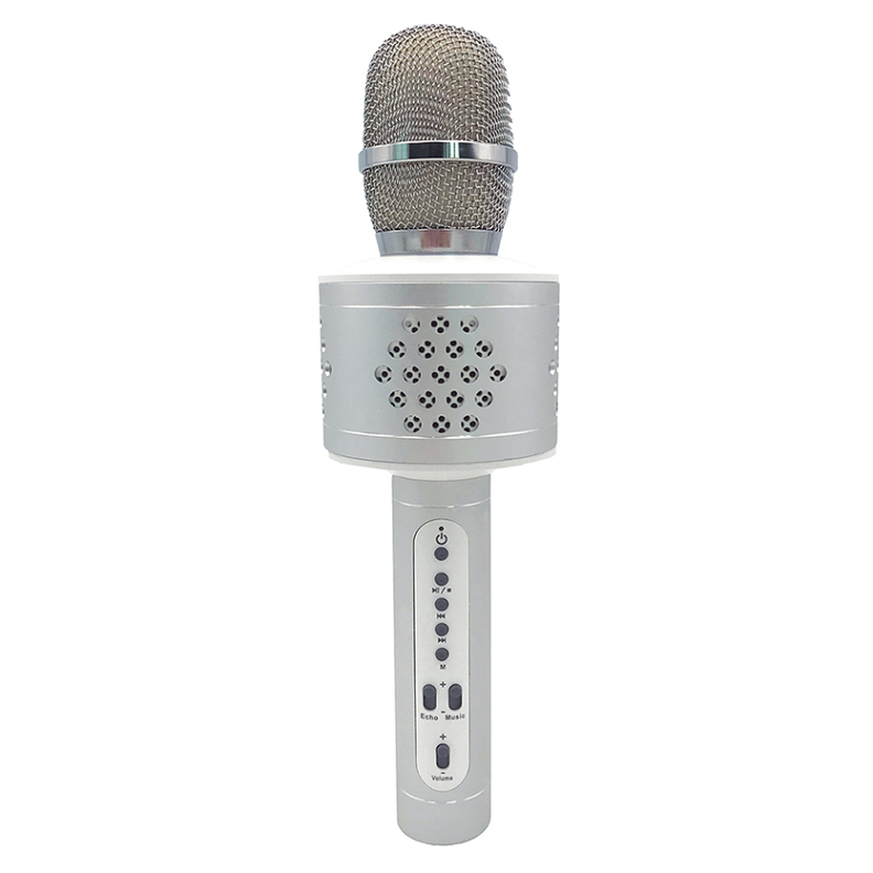 E-shop TEDDIES Mikrofon karaoke bluetooth stříbrný na baterie s USB kabelem