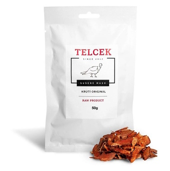 TELCEK Sušené krůtí original 50 g (Krůtí sušené maso) - Slané, RAW, Nízkosacharidové (Low Carb), Proteinové, Jednodruhové, 66 - 75 % bílkovin
