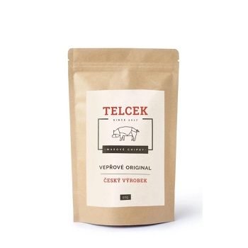 TELCEK Masové vepřové chipsy original 50 g (Vepřové sušené maso) - Slané, 100% masové, Přírodní, Do 65 % bílkovin