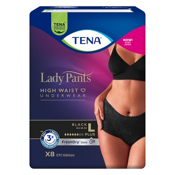 TENA Lady Pants Plus černé natahovací kalhotky velikost L 8 kusů (Inkontinenční kalhotky natahovací)