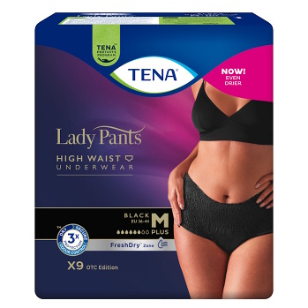 TENA Lady Pants Plus černé natahovací kalhotky velikost M 9 kusů (Inkontinenční kalhotky natahovací)