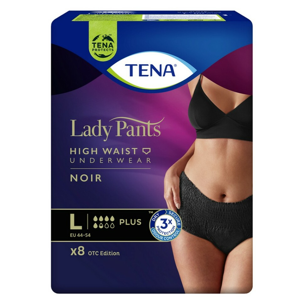 Levně TENA Lady Pants Plus Noir natahovací kalhotky vel.L 8 ks
