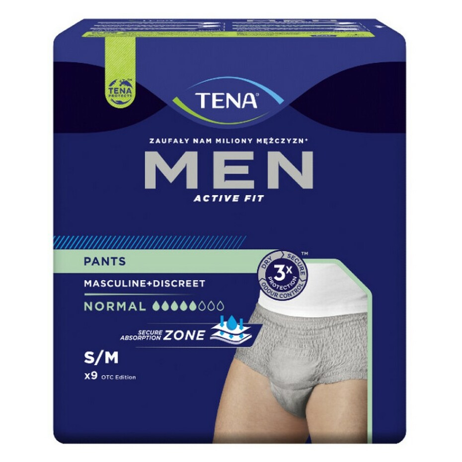 Levně TENA Men pants normal inkontinenční kalhotky šedé S/M 9 kusů