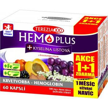 Terezia Company Hemoplus + Kyselina listová + Železo + Vitamín C 60 kapslí 1+1 ZDARMA
