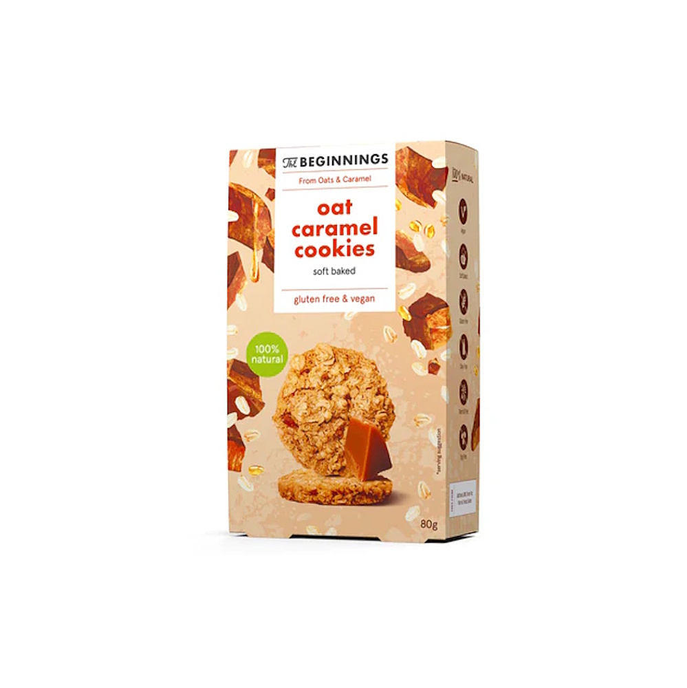 THE BEGINNINGS Sušenky ovesné proteinové s karamelem 80 g