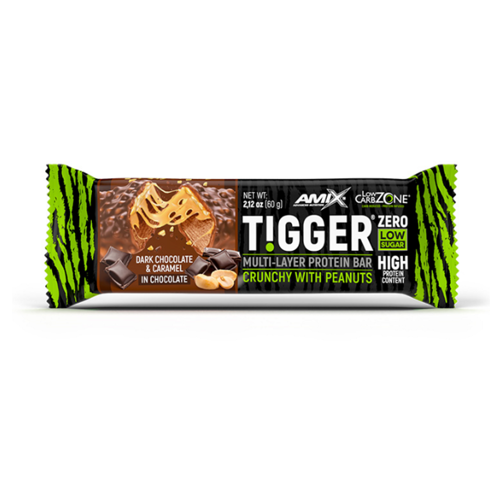 Levně AMIX Tigger zero multi-layer protein bar hořká čokoláda a karamel tyčinka 60 g