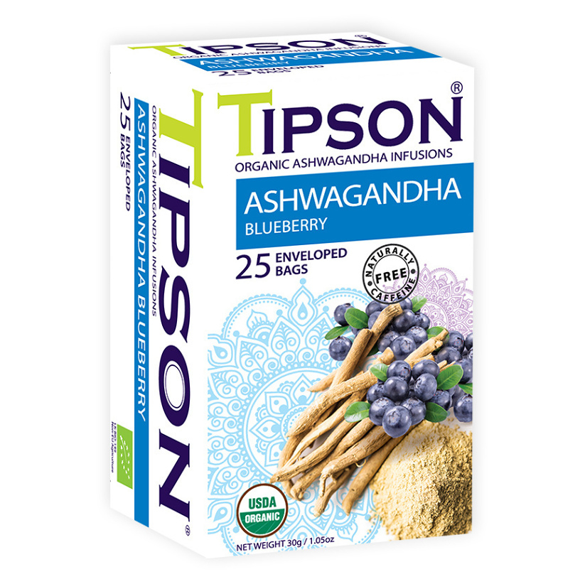 E-shop TIPSON Bylinný čaj s ashwagandhou a přírodním aroma borůvek BIO 25 sáčků