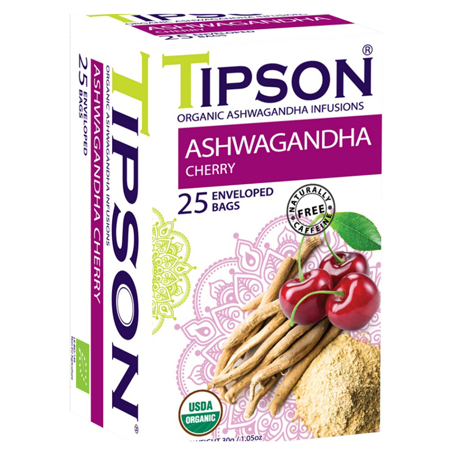 E-shop TIPSON Bylinný čaj s ashwagandhou a přírodním třešňovým aroma BIO 25 sáčků