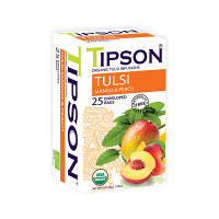 TIPSON Bylinný čaj s tulsi a přírodním broskvovým aroma BIO 25 sáčků