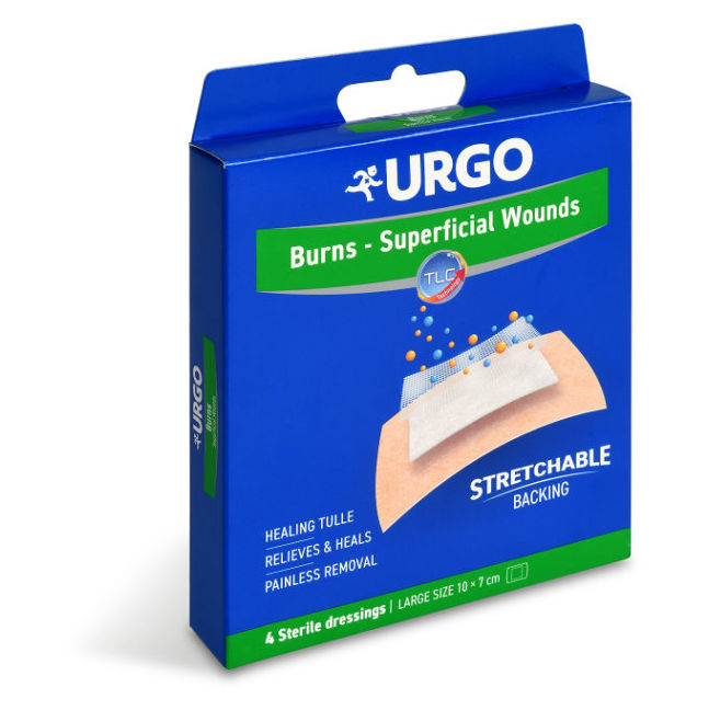Levně URGO Burns lipidokoloidní náplasti na popáleniny 10 x 7cm 4 ks