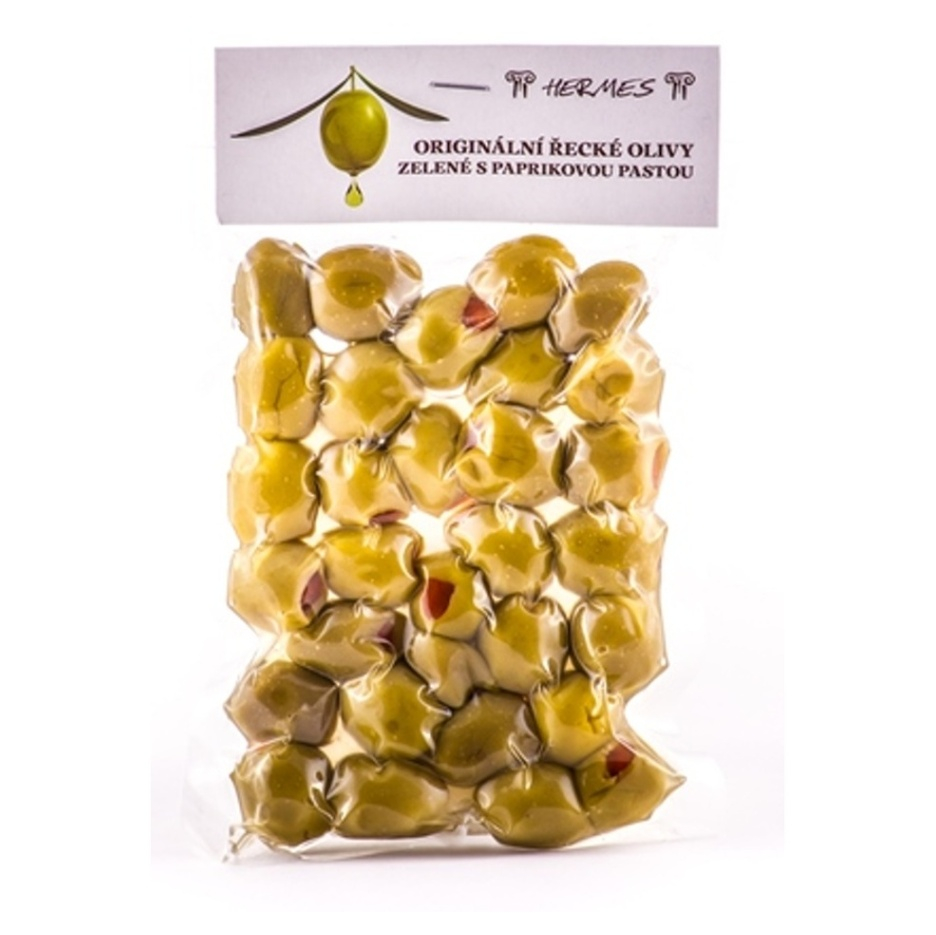 Levně HERMES Vacum zelené olivy s papričkou 150 g