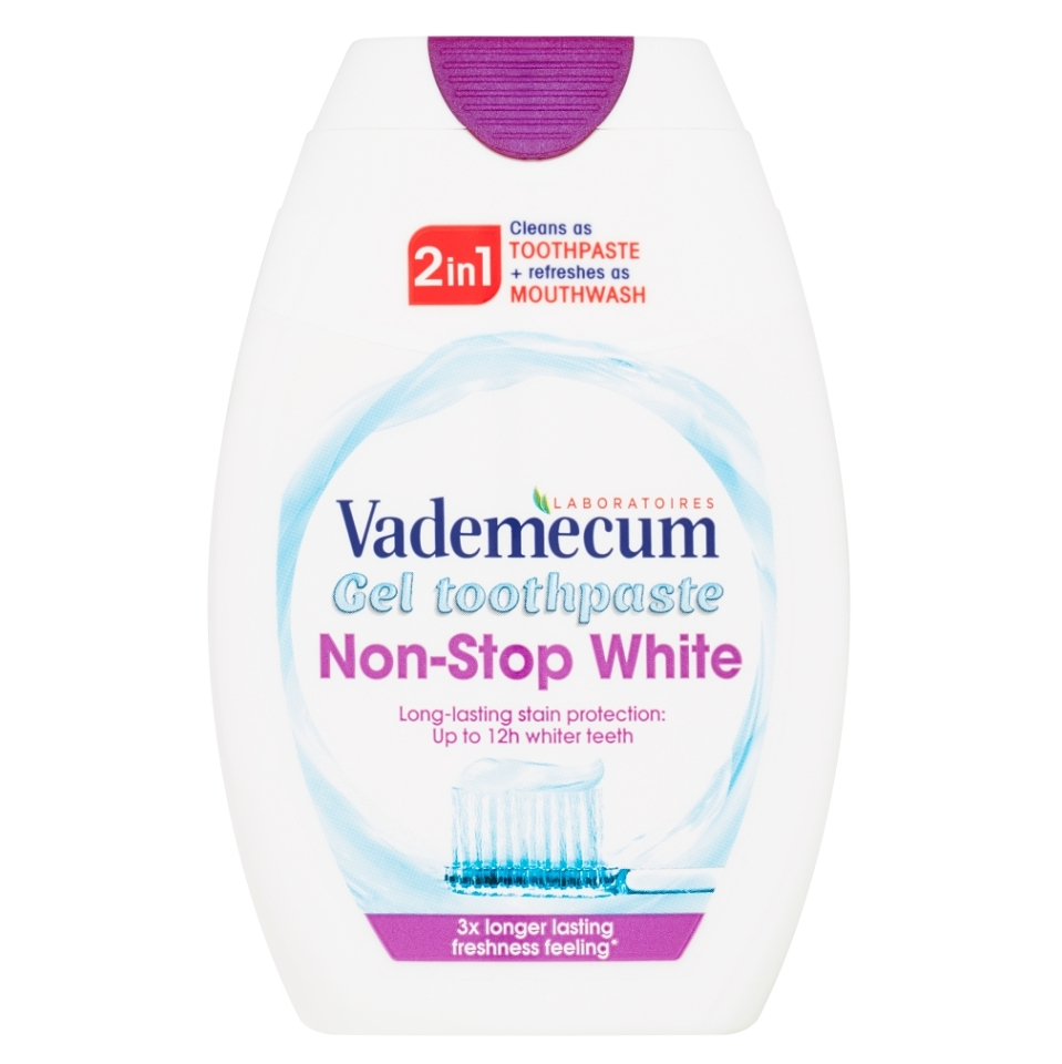 E-shop VADEMECUM Non-Stop White 2v 1 Gelová zubní pasta 75 ml