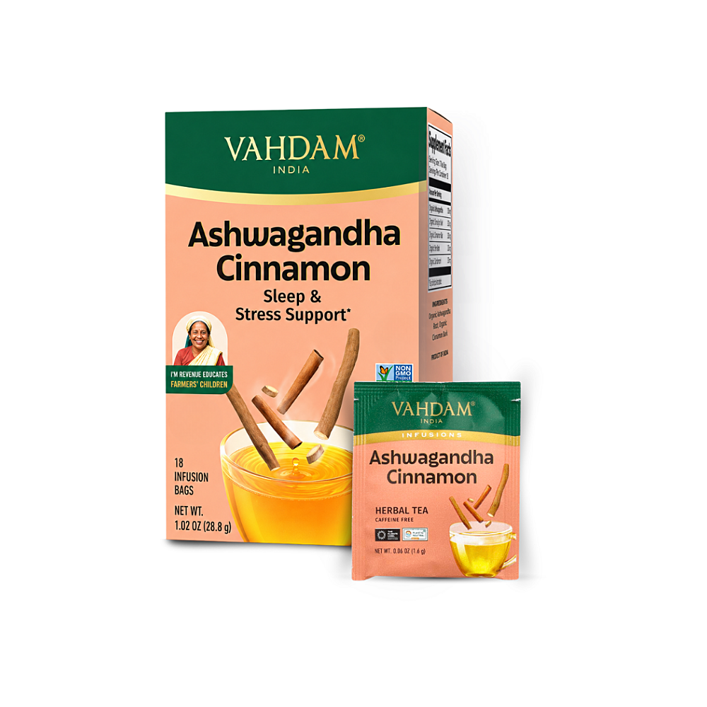 VAHDAM Ashwagandha cinnamon bylinný čaj 18 sáčků