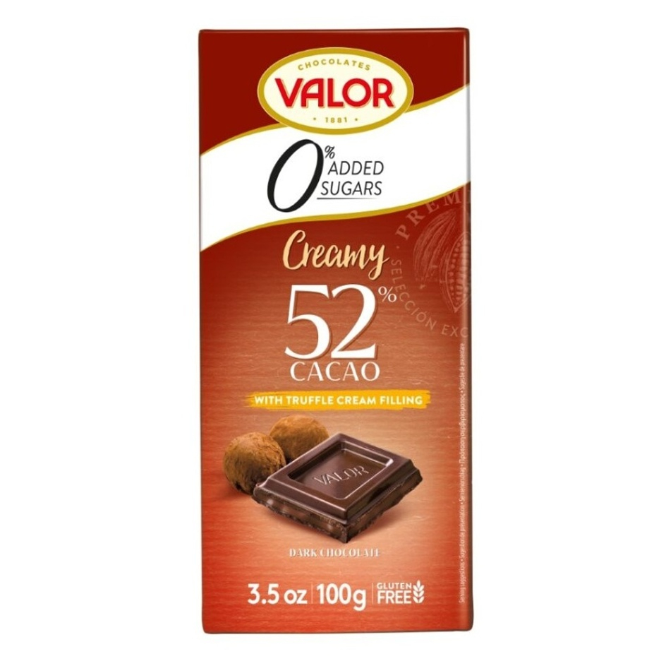 VALOR Čokoláda 52 % kakaa s truffle náplní bez přídavku cukru 100 g