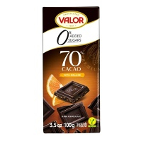 VALOR Čokoláda 70 % kakaa s kousky pomeranče bez přídavku cukru 100 g