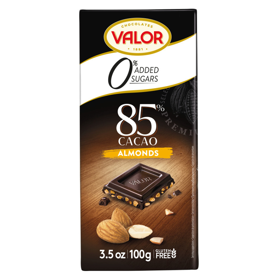 Levně VALOR Čokoláda 85 % s mandlemi bez cukru 100 g