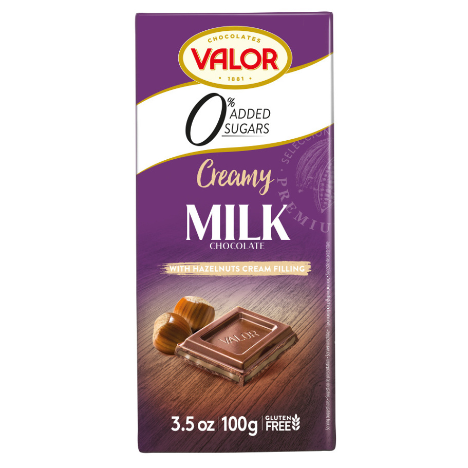 Levně VALOR Čokoláda mléčná s oříškovou náplní 36 % bez přídavku cukru 100 g