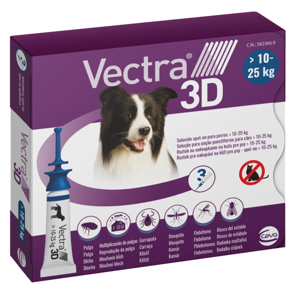 VECTRA 3D Spot-On M pro psy 10-25 kg 3,6 ml 3 pipety