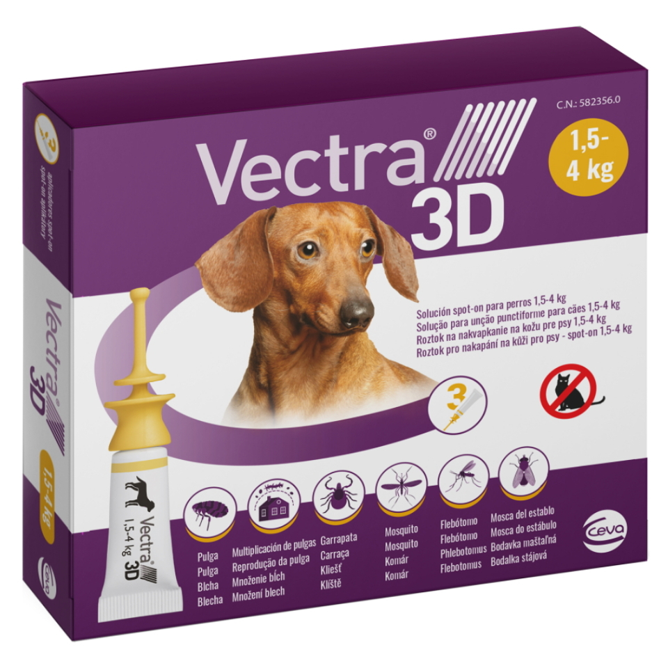 VECTRA 3D Spot-On XS pro psy 1,5-4 kg 0,8 ml 3 pipety