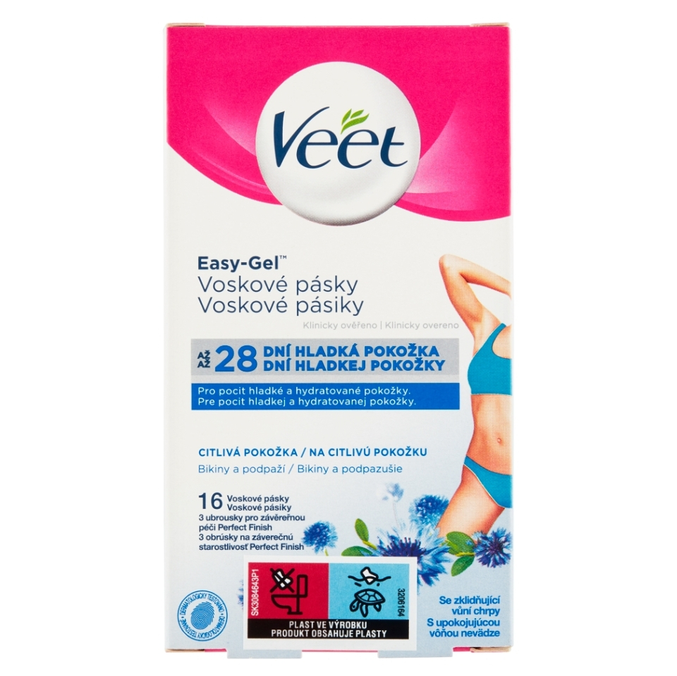 Levně VEET Easy-Gel voskové pásky pro citlivou pokožku bikiny a podpaží 16 kusů