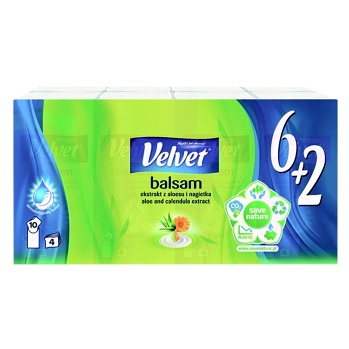 VELVET Papírové kapesníky 4-vrstvé Balsam 8 x 10 kusů (Papírové kapesníčky) - Jednorázové