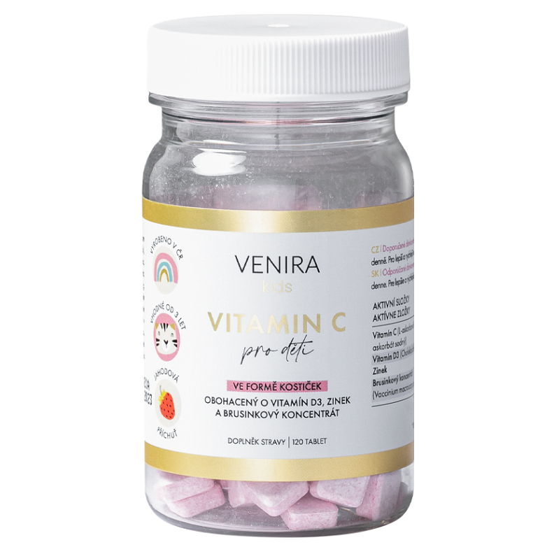 Levně VENIRA Kids vitamin C pro děti jahoda 120 cucavých tablet