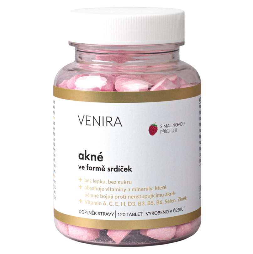 Levně VENIRA Srdíčka na akné malina 120 tablet
