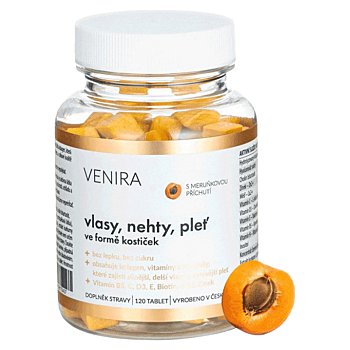 VENIRA srdíčka pro vlasy, nehty a pleť meruňka, 120 srdíček (Vitamíny na vlasy) - Vícesložkové
