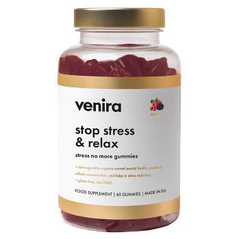 VENIRA Stop stress & relax stress no more gummies lesní plody 60 kusů (Na energii, při únavě) - Vícesložkové