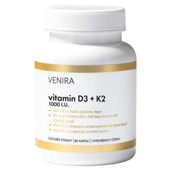 VENIRA vitamin D3 + K2 80 kapslí (Vitamín D) - Vícesložkové