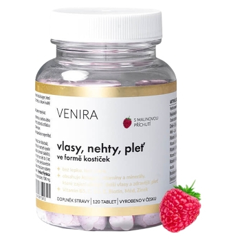 VENIRA Vlasy, nehty a pleť ve formě srdíček příchuť malina 120 tablet (Vitamíny na vlasy) - Vícesložkové
