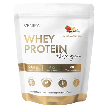 VENIRA Whey protein + kolagen jahoda-vanilka (Syrovátkové proteiny)