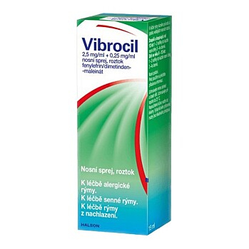 VIBROCIL 2,5 mg/ml + 0,25 mg/ml nosní sprej, roztok 15 ml (Na uvolnění dutin)