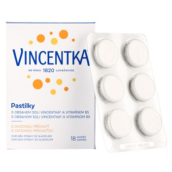 VINCENTKA Pastilky ovocné 18 pastilek (Dýchání, dýchací cesty)