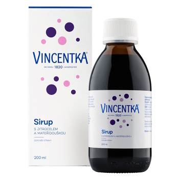 VINCENTKA Sirup s jitrocelem a mateřídouškou 200 ml (Dýchání, dýchací cesty) - Přírodní