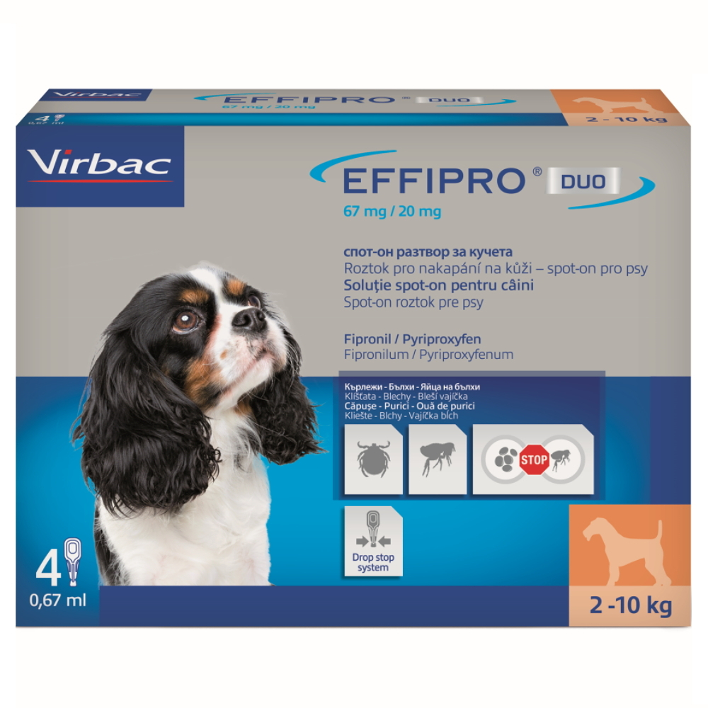 E-shop EFFIPRO DUO 67/20 mg spot-on pro psy S (2-10 kg) 0,67 ml 4 pipety