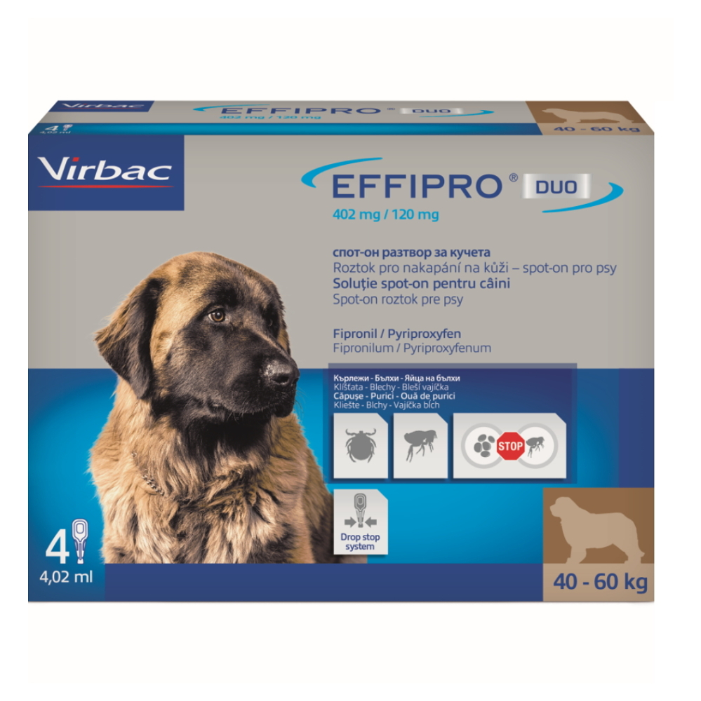 E-shop EFFIPRO DUO 402/120 mg spot-on pro psy XL (40-60 kg) 4,02 ml 4 pipety