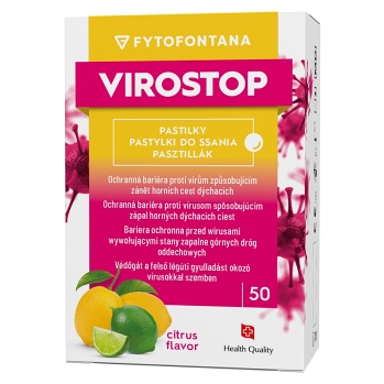 VIROSTOP Pastilky citrus 50 kusů (Bolest v krku) - Přírodní, Bylinné, Dezinfekční, Osvěžující dech