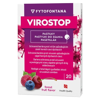 VIROSTOP Pastilky lesní ovoce 20 kusů (Bolest v krku) - Přírodní, Bylinné, Dezinfekční, Osvěžující dech