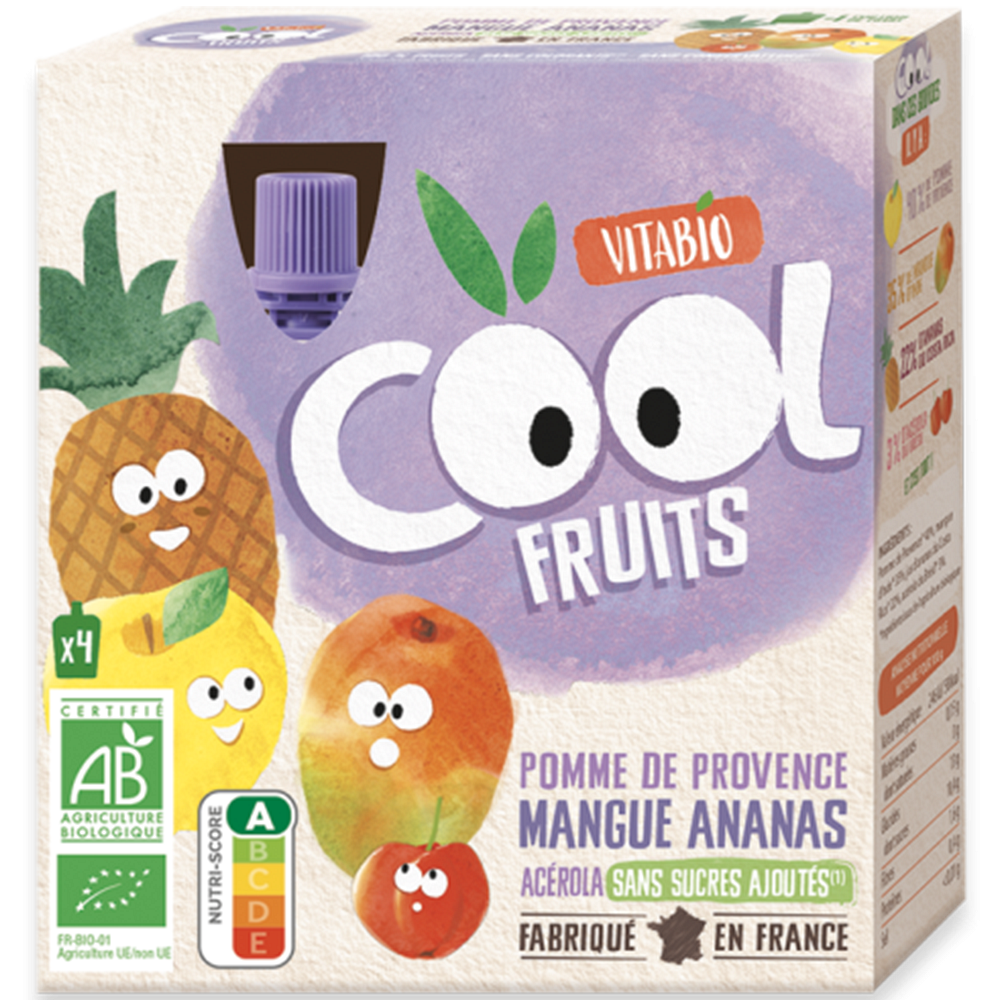 VITABIO Cool fruits kapsička jablko, mango, ananas 4m+ BIO 4 x 90 g