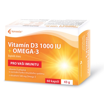 NOVENTIS Vitamín D3 1000 IU + Omega-3 60 kapslí (Vitamín D) - Vícesložkové