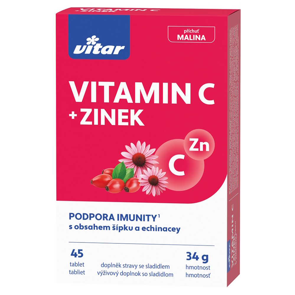 Levně VITAR Vitamin C + zinek + echinacea + šípek s příchutí maliny 30+15 tablet