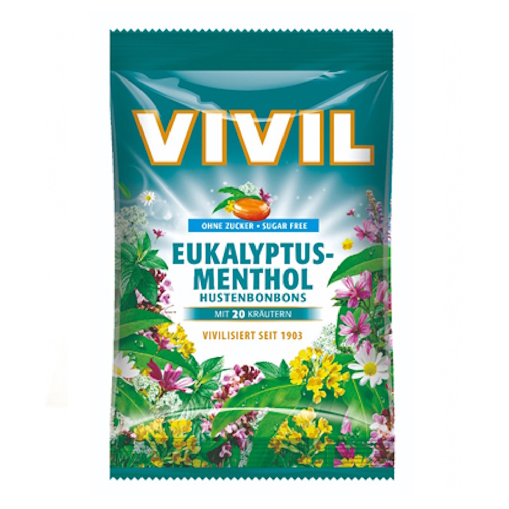 Levně VIVIL Eukalyptus a mentol + 20 druhů bylin drops bez cukru 120 g