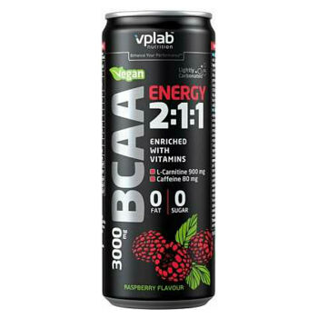 VPLab Energetický nápoj - Sycené BCAA s kofeinem, L-karnitinem a vitamíny, malinová příchuť 330 ml