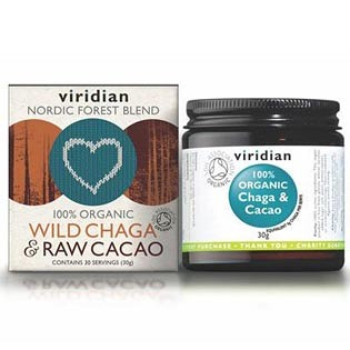 VIRIDIAN Nutrition Organic Wild Chaga & Raw Cacao 30 g, expirace