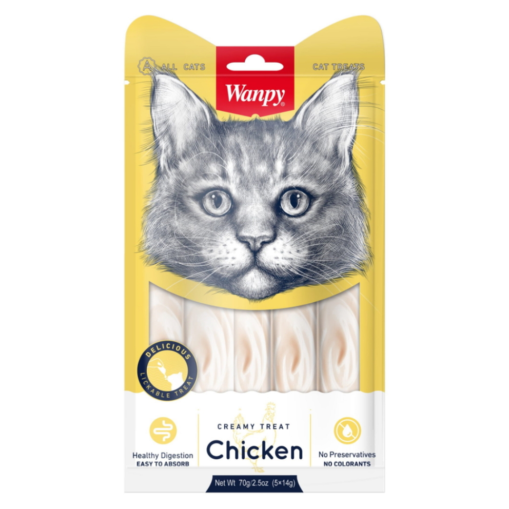 Levně WANPY Creamy treat chicken pro kočky 5 x 14 g