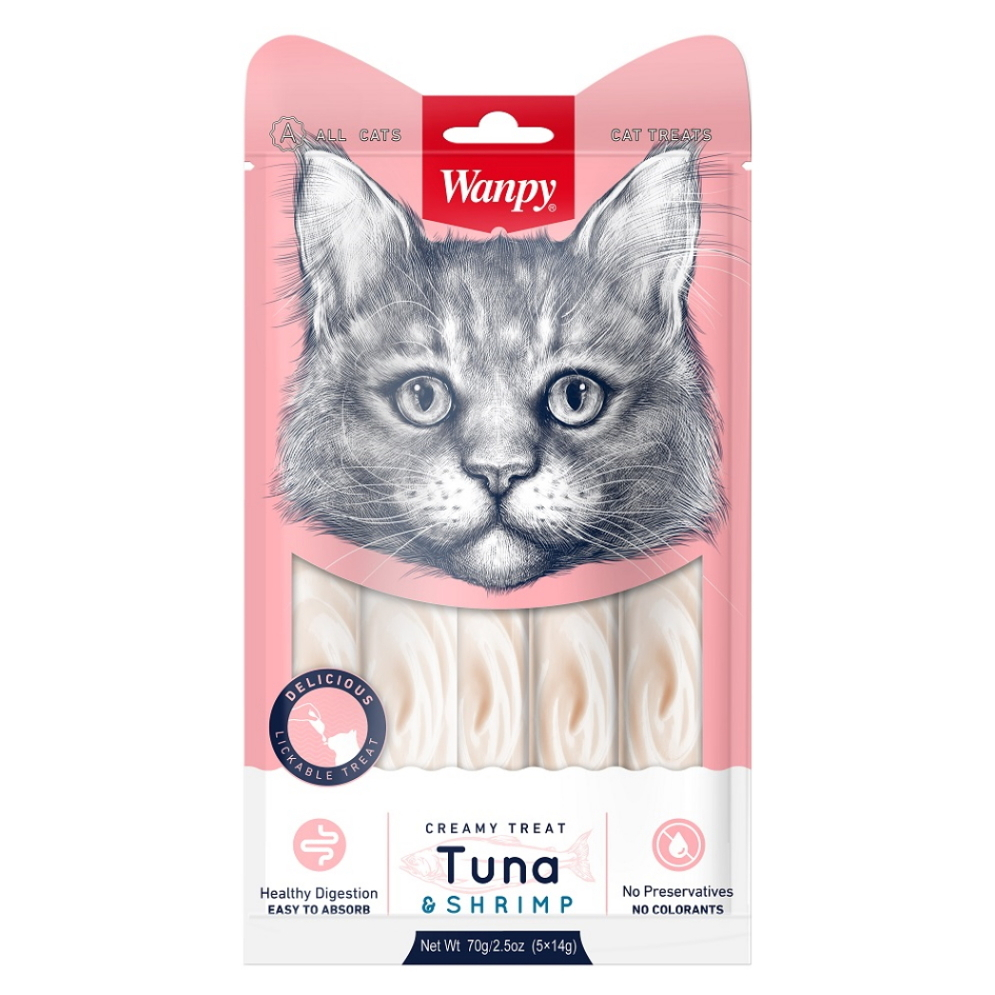 WANPY Creamy treat tuna & shrimp pro kočky 5 x 14 g